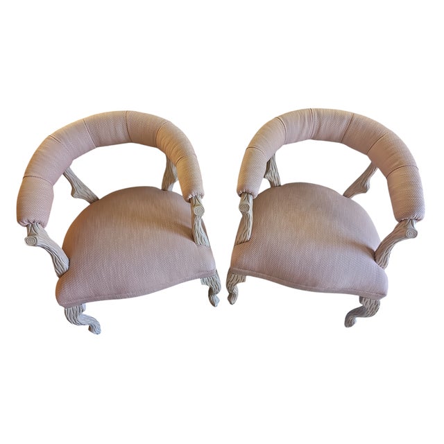 This is a pair of elegant French Faux Bois Side Chairs in style of Nina Ditzel. The wood is white finished which...