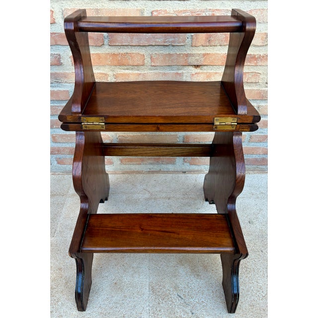 Spanish Wood Library Step Chair, Mid 20th Century For Sale - Image 13 of 17
