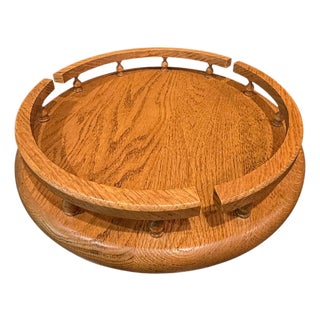 Vintage Solid Oak 14" Lazy Susan With Spindle Rail For Sale