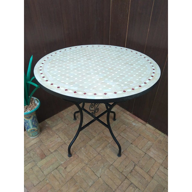 White Contemporary White Round Iron Table With Mosaic Artwork For Sale - Image 8 of 8