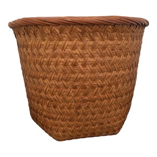 Vintage Asian Bamboo and Woven Rattan Basket Planter For Sale