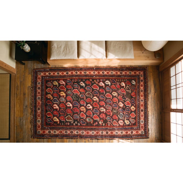 Brown 1890s Brown Paisley Antique Caucasian Karabagh Rug 3'10" X 6'9" Handknotted Wool Carpet For Sale - Image 8 of 8