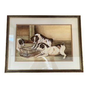 Late 19th Century Playful Puppies, Victorian Lithograph, Framed