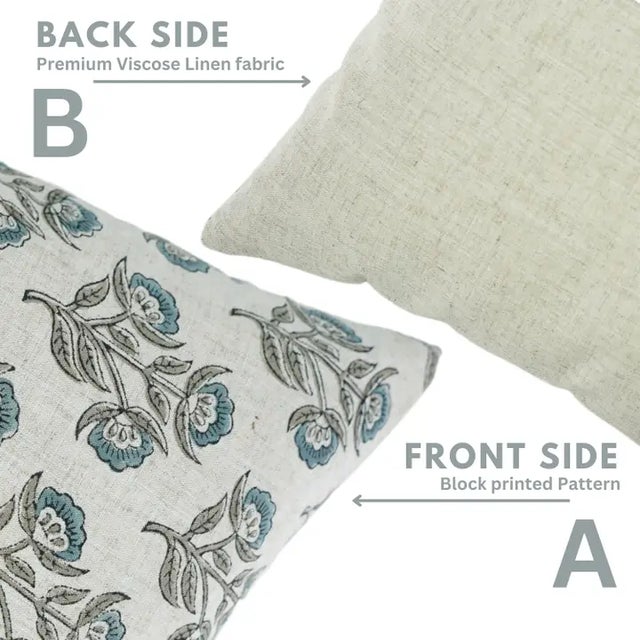 Fabdivine Artisan Block Print Throw Pillow Cover 14x14 Inch Viscose Linen-Bael Patra For Sale - Image 4 of 5