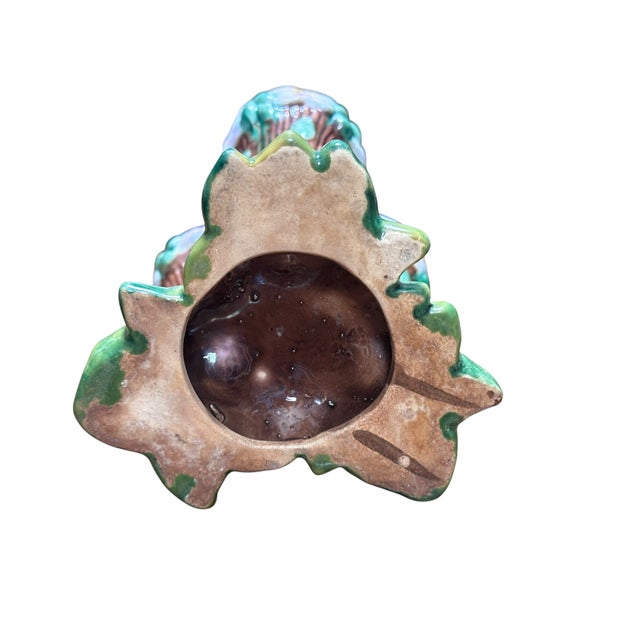 1900 - 1909 Rare Antique Majolica Pottery Triple Flower Vase For Sale - Image 5 of 5