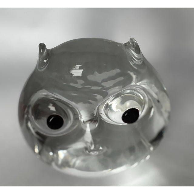 Mid-Century Modern 1990s Italian Clear Art Glass Owl Sculpture Paperweight With Black Glass Eyes For Sale - Image 3 of 7