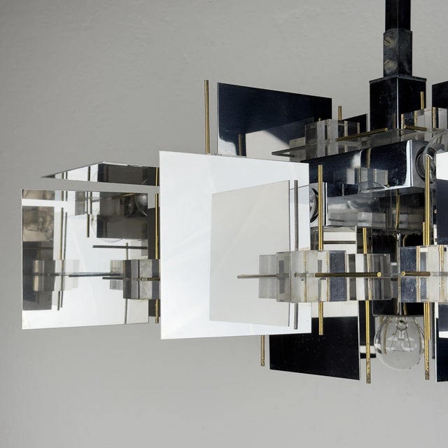 Silver Vintage Metal Chandelier by Gaetano Sciolari, Italy, 1950s For Sale - Image 8 of 18