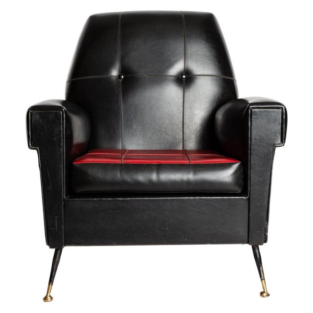 Vintage Armchair in Black Leather with Brass Legs, Italy, 1970s For Sale - Image 6 of 6