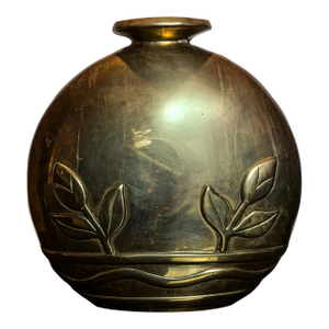 Vintage 1980s Dolbi Cashier Brass Globe Vase With Botanical Relief