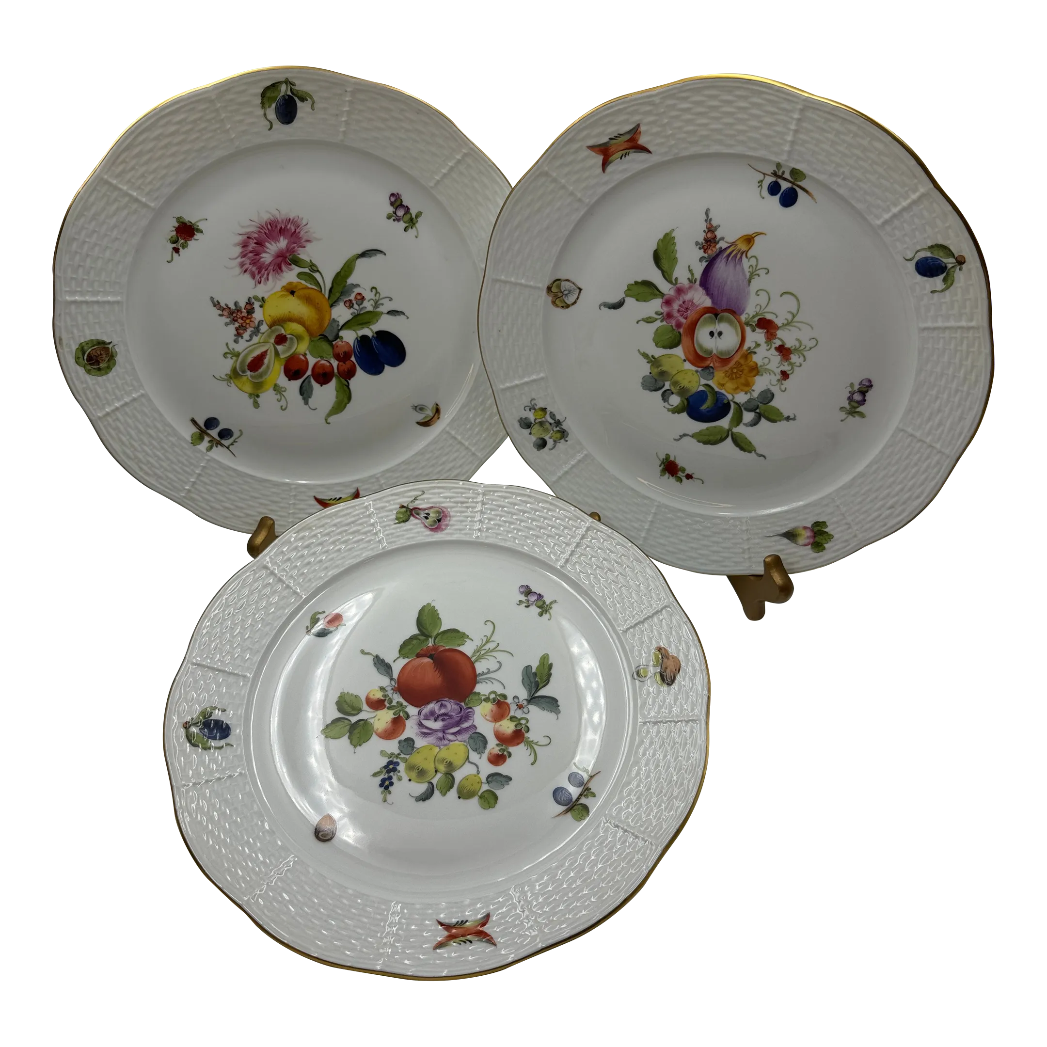 Herend Fruits and Flowers ( Bfr) #524 Dinner Plates- Set of 3