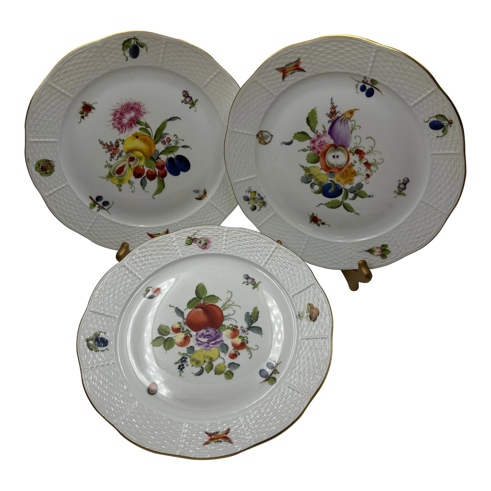 Herend Fruits and Flowers ( Bfr) #524 Dinner Plates- Set of 3