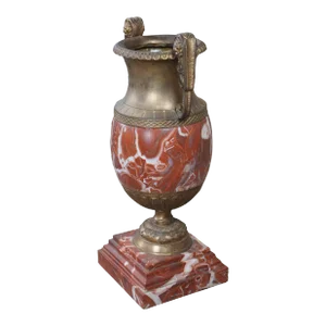 Antique French Neoclassical Rouge Marble Bronze Ormolu Vase Urn Cassolette
