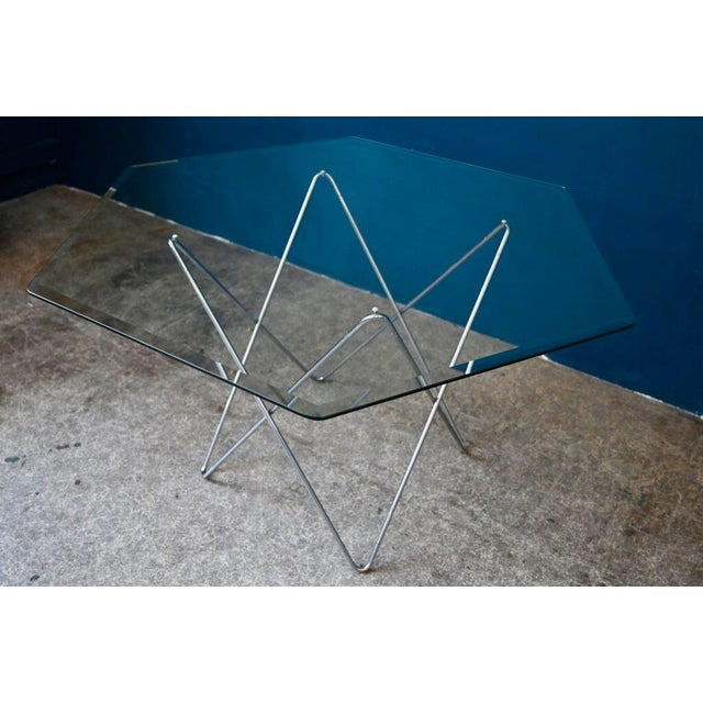 Gray Vintage Table with Eiffel Legs and Hexagonal Top in Beveled Glass, 1980s For Sale - Image 8 of 17