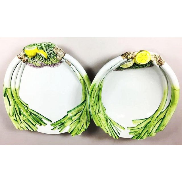 Pair Large 20th Century Trompe l'Oeil Italian Platters/ Bowls - Leeks Cabbage & Lemons Measurements: Bowl on Left 17" x 15...