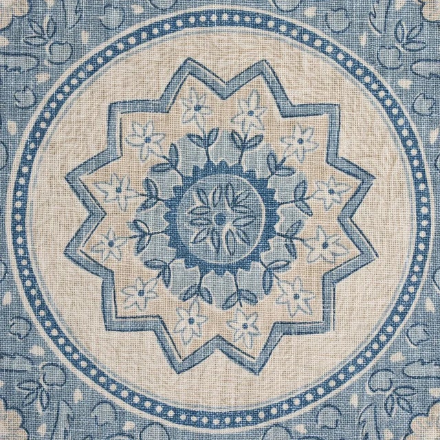 Contemporary Schumacher x Mark D. Sikes Montecito Medallion Fabric in China Blue For Sale - Image 3 of 6