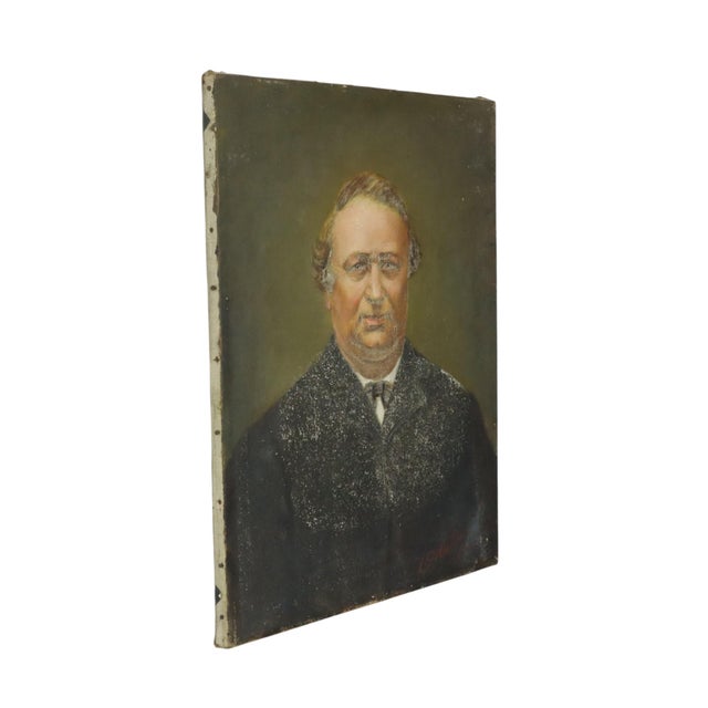 Antique painting, portrait of an older man, presumably oil on canvas, signed L. De Caluwé in the lower right corner and...
