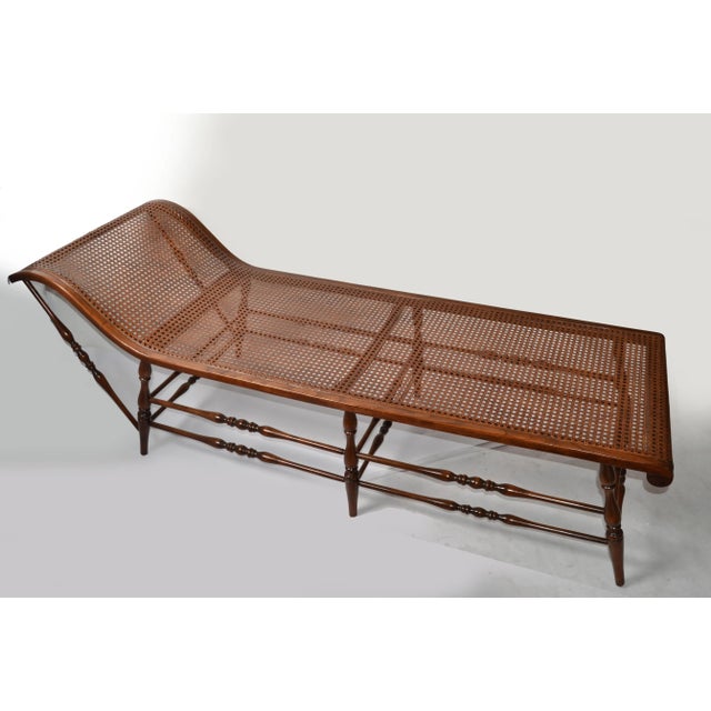 British Colonial Handwoven Cane Turned Wood Spindle Frame Chaise Lounge Daybed For Sale - Image 13 of 13