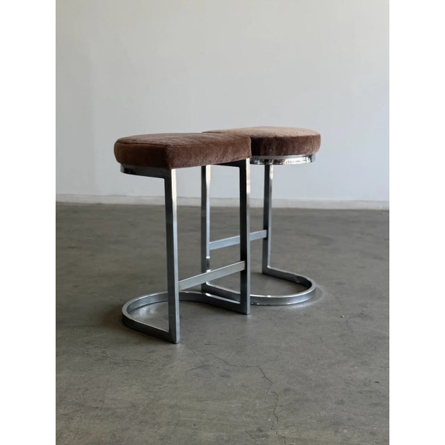 Vintage Cantilevered Bar Stools in Mohair - Pair For Sale - Image 9 of 10