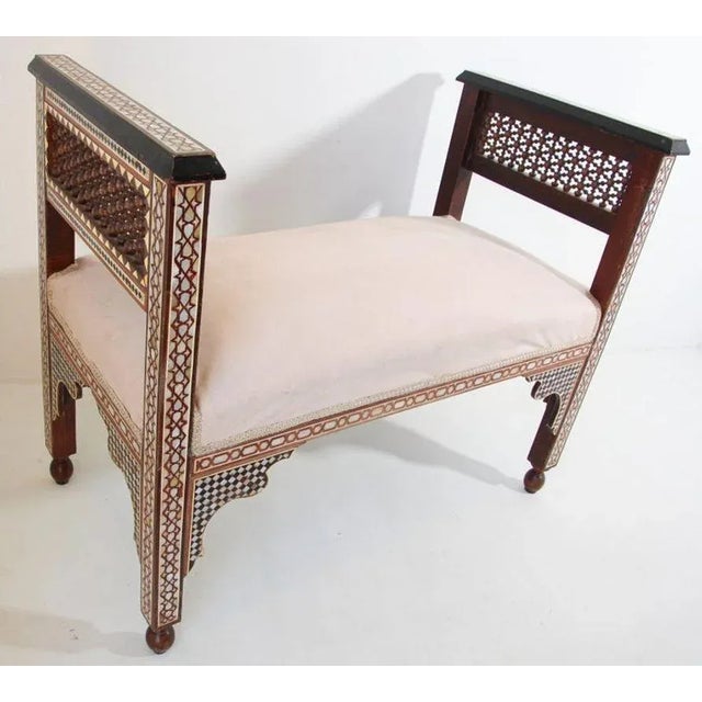 Antique Moroccan Benches With Mosaic White Shell Inlay a Pair For Sale - Image 10 of 13