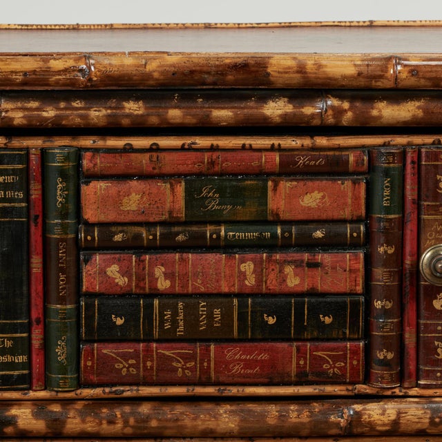Antique English Bamboo Leather Top Faux Book Chest of Drawers For Sale In West Palm - Image 6 of 18