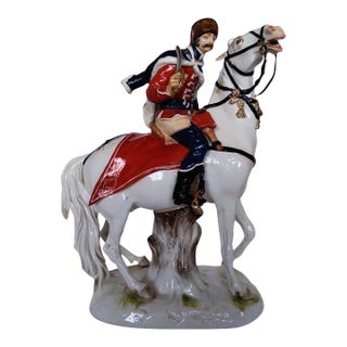 Antique Meissen Porcelain Figurine of a Hussar Officer on Horseback For Sale