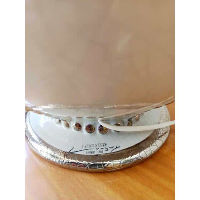 Textile Earthenware Lamp with Blue Lampshade from Longwy, 1970s For Sale - Image 7 of 12