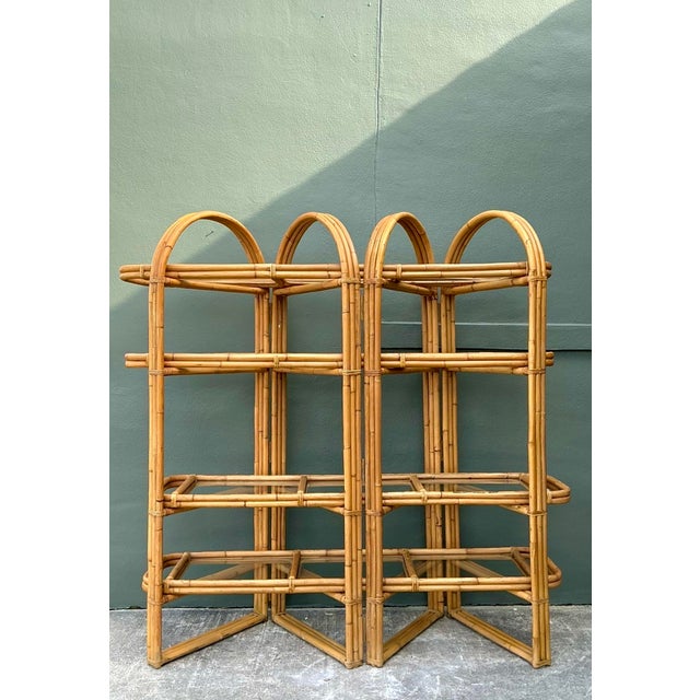 Tan Vintage Arched Rattan Accordion Etagere For Sale - Image 8 of 12
