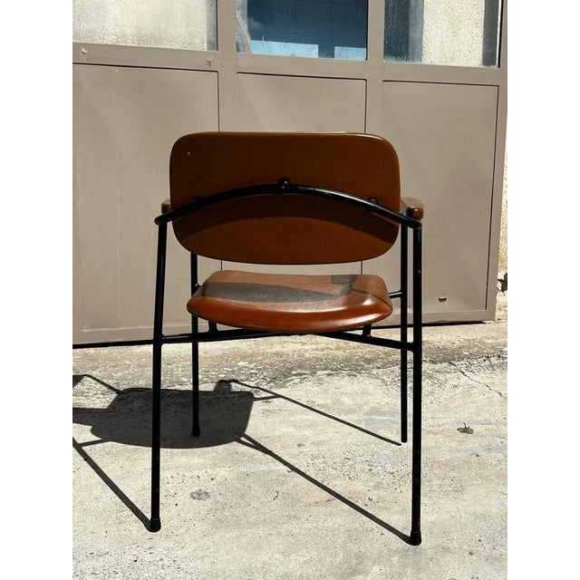 Mid-Century Modern Vintage Oak and Leather Armchair, 1950 For Sale - Image 3 of 9