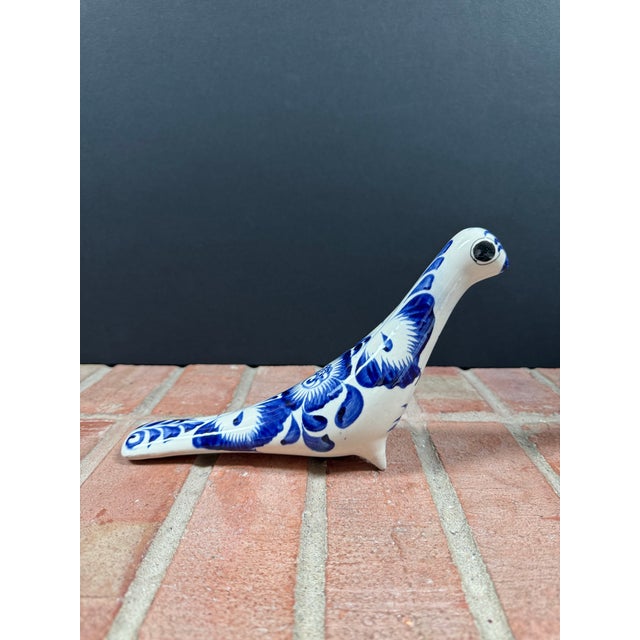 Mid-Century Modern Mexican Folk Art Blue & White Pottery Bird For Sale - Image 3 of 7