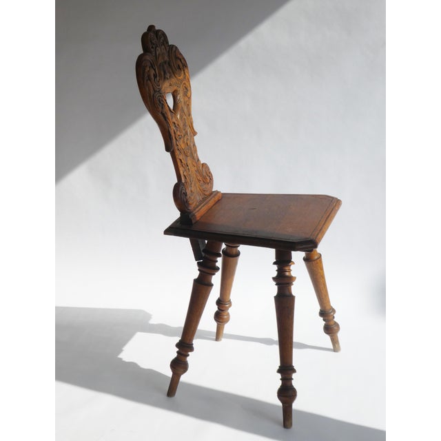 Wood Antique Alpine Folk Art Oak Chair with Carved Face Mask For Sale - Image 7 of 10