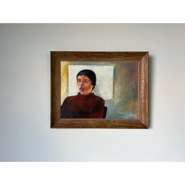 Mid-Century Modern 70's Vintage Impressionist Oil Woman Portrait Painting, Framed For Sale - Image 3 of 13
