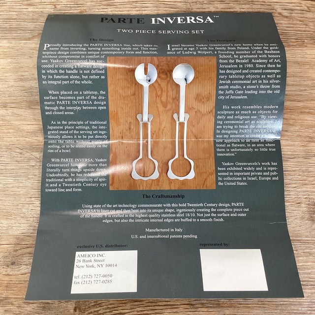 1990s Parte Inversa Stainless 18/10 by Ameico 2 Piece Salad Serving Set For Sale - Image 11 of 12