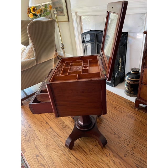 Mid 19th Century Antique Empire Rare Maghogany Vanity 3-Drawer Jewelry, Mirror Compartment & Pull Out Desk Table Cabinet For Sale - Image 10 of 12