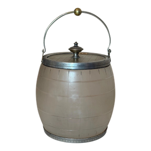 Antique English Frosted Glass Silverplate Barrel Biscuit Cookie Jar Ice Bucket
