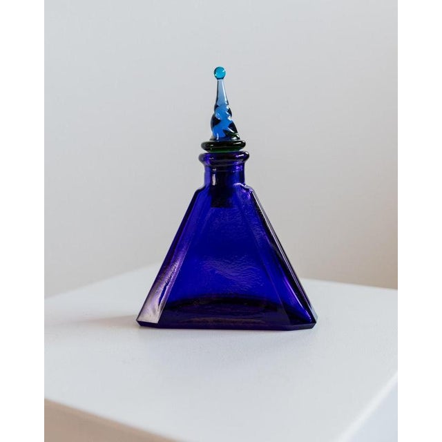 Vintage Italian Triangular Royal Blue Murano Glass Decanter, 1960s For Sale - Image 13 of 13