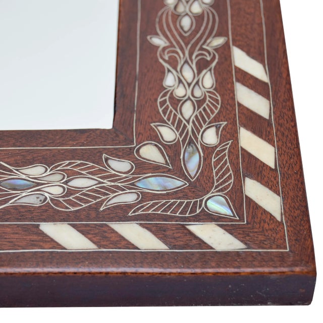 Brown Vintage Handcrafted Mother-of-Pearl Inlaid Mirror With Moorish Marquetry For Sale - Image 8 of 8