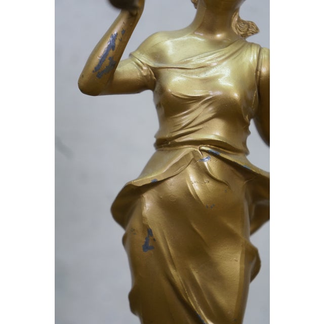 Japanese Linden Art Nouveau Swinging 8 Day Diana Statue Desk Clock 14" For Sale - Image 14 of 18