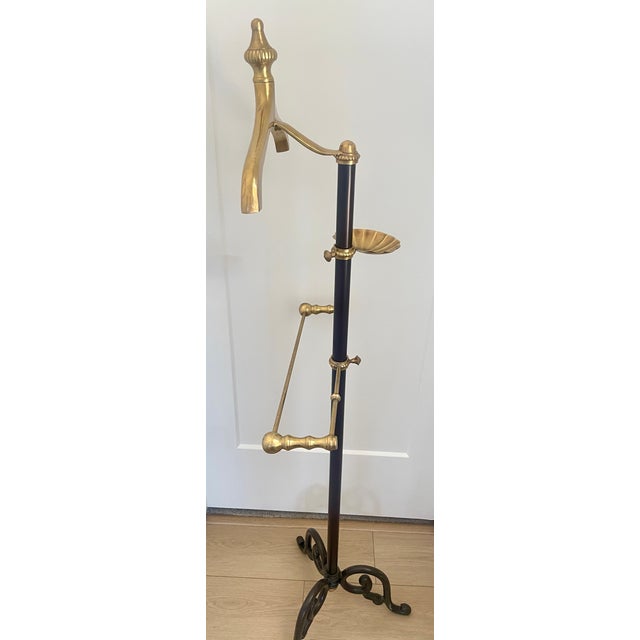 Metal Vintage Hollywood Regency Style Gentlemen's Brass & Decorative Iron Valet Clothing Rack For Sale - Image 7 of 10