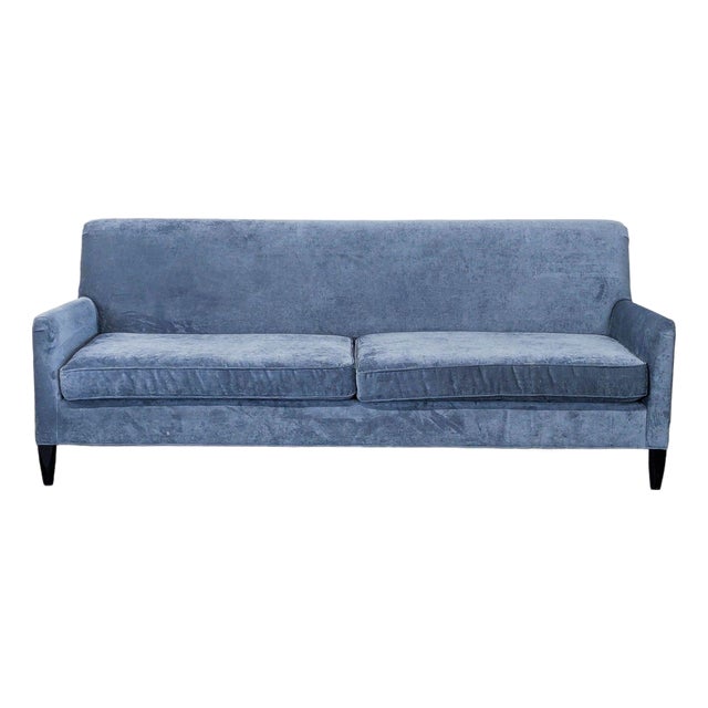 Mitchell Gold + Bob Williams 3-Seat Blue Velvet Sofa For Sale