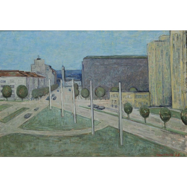 An imposing 1960s landscape view of the city of Tampere Finland known as the sauna capital of the world. Simply framed of...