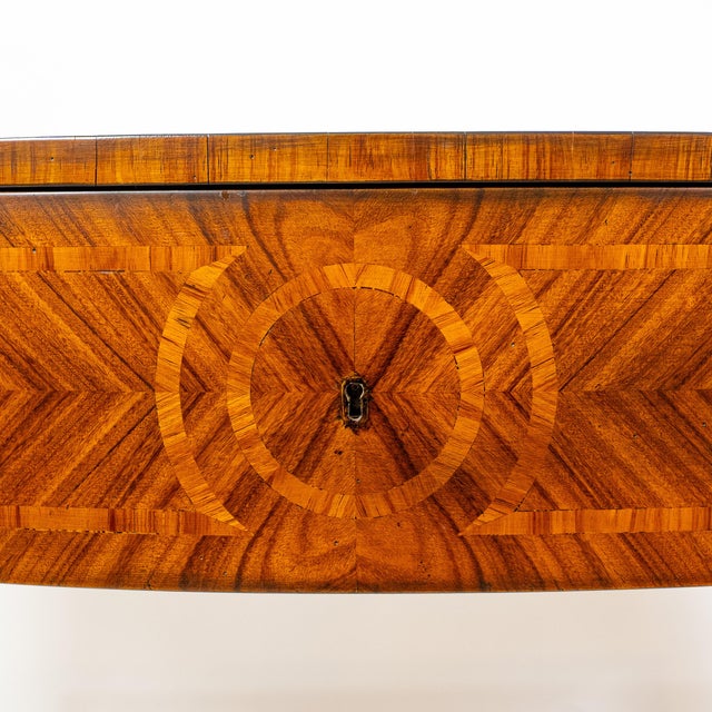 1990s Decorative Crafts Inlay Demi-Lune Console Table With Marquetry Detail For Sale In New York - Image 6 of 15