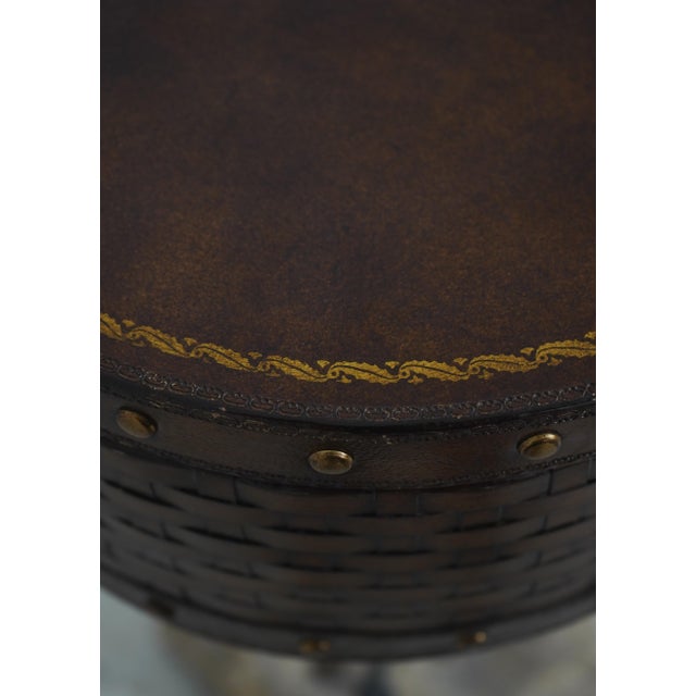 Brown Vintage Leather-Wrapped Box on Stand For Sale - Image 8 of 15