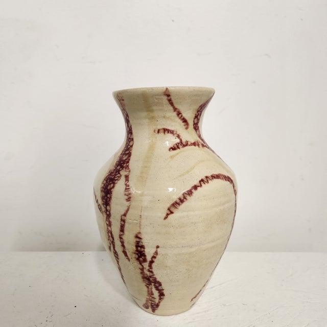 Contemporary Studio Pottery Vase by J. Weber – Cream Crackle With Oxblood Red Drip Glaze (2003) For Sale - Image 3 of 11