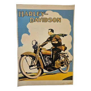 Art Deco Harley Davidson Motorcycle Advertising Poster, 1930s For Sale