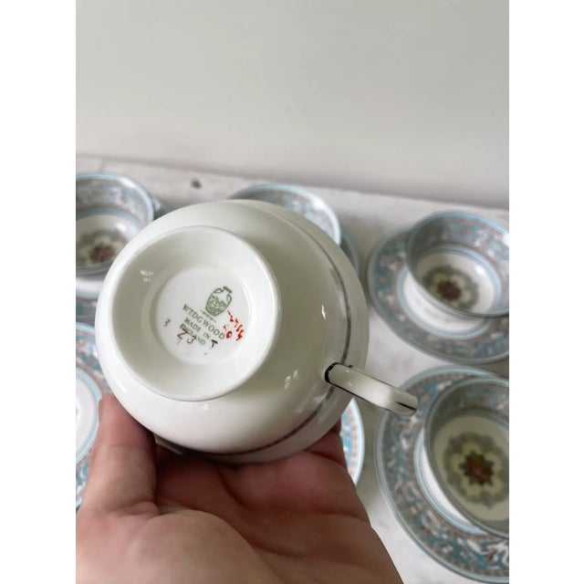Ceramic Vintage Wedgwood Florentine Pattern Tea Cup and Saucer Set - Set of 6 For Sale - Image 7 of 9