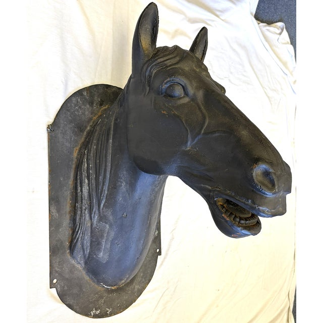 Early 20th Century Antique French Life Size Heavy Cast Iron Horse Head Wall Mount Plaque Indoor/ Outdoor For Sale - Image 5 of 18