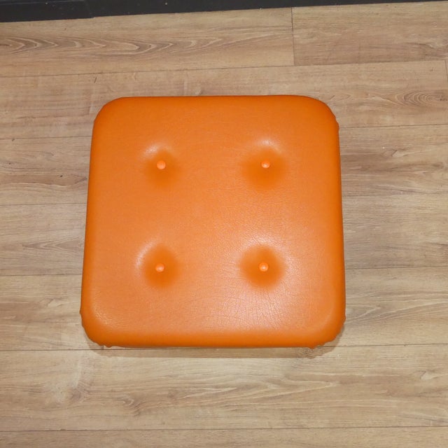 Orange Leatherette Stool, 1970s For Sale - Image 4 of 10