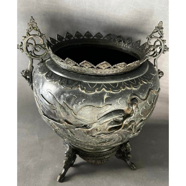 Japanese Meiji Bronze Flowerpot with Dragon Motif, 1890 For Sale - Image 6 of 8