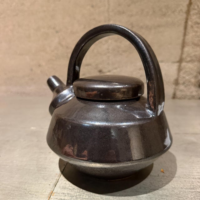 1960s Metallic Dark Brown Glazed Ceramic Teapot Pottery Mid-Century Modern For Sale - Image 5 of 12