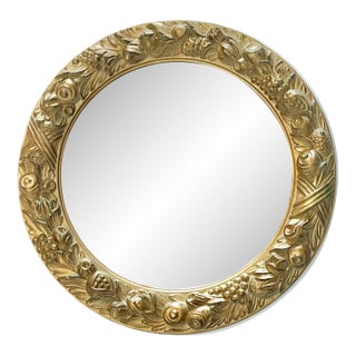 Vintage Italian Gold Resin Circular Mirror For Sale